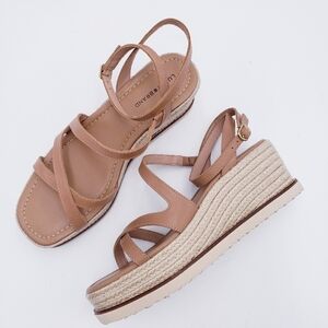 Lucky Brand Carolie Espadrille Wedge Sandal Tan Leather Womens‎ Size 8.5